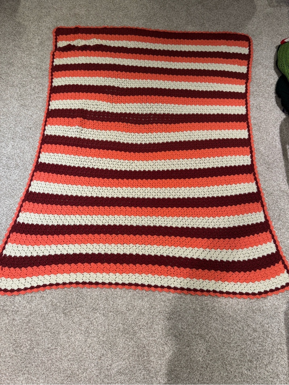 Vintage Hand-Crocheted Striped Afghan Throw Blanket